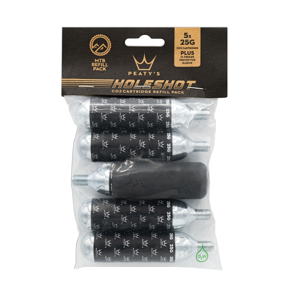 [PPR-CO2-REF-MTB-1] Peaty's Holeshot CO2 Cartridge Refill w/Sleeve, 25g, 5/pack