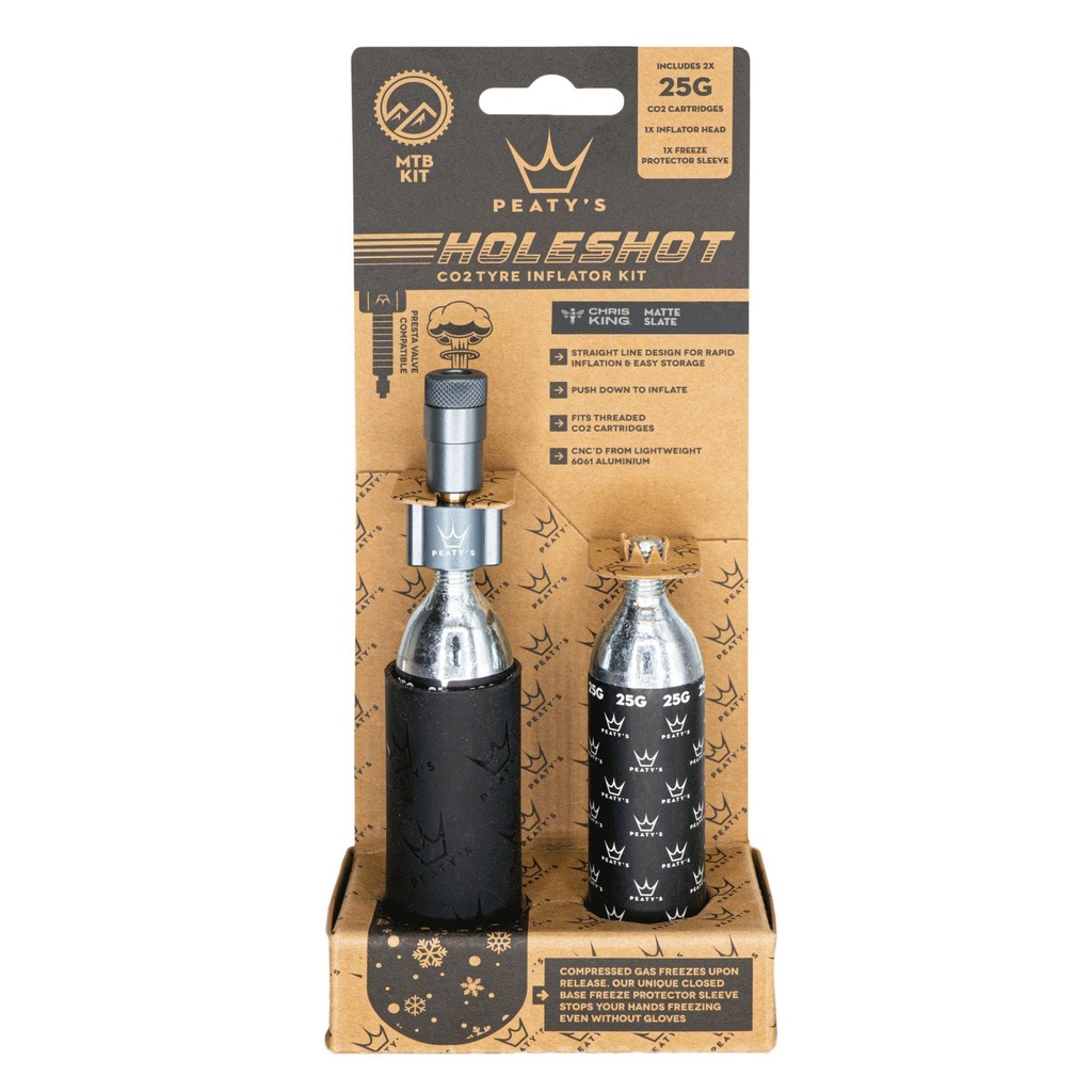 [PPR-HTI-MTB-SIL] Peaty's Holeshot CO2 MTN Tire Inflator Kit w/2x25g, Silver