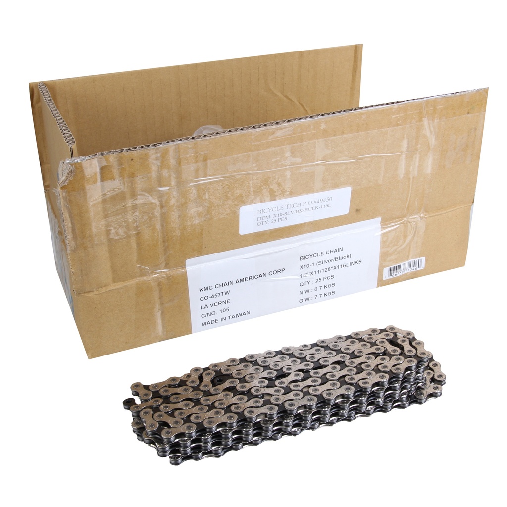 [CN10460] KMC X10 (10.93) 10sp Chain, Silver/Black (25/Count)